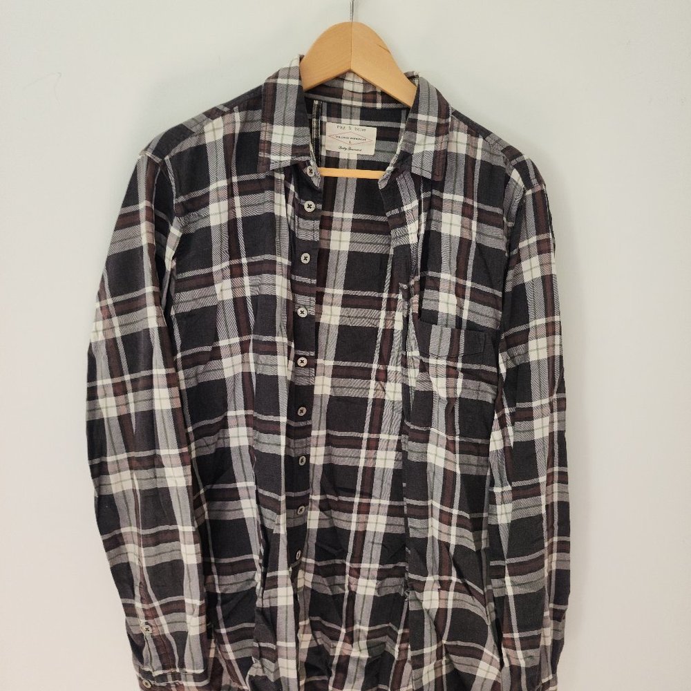 Rag & Bone Shirt Men Check Button Up Twill Long Sleeve Size L